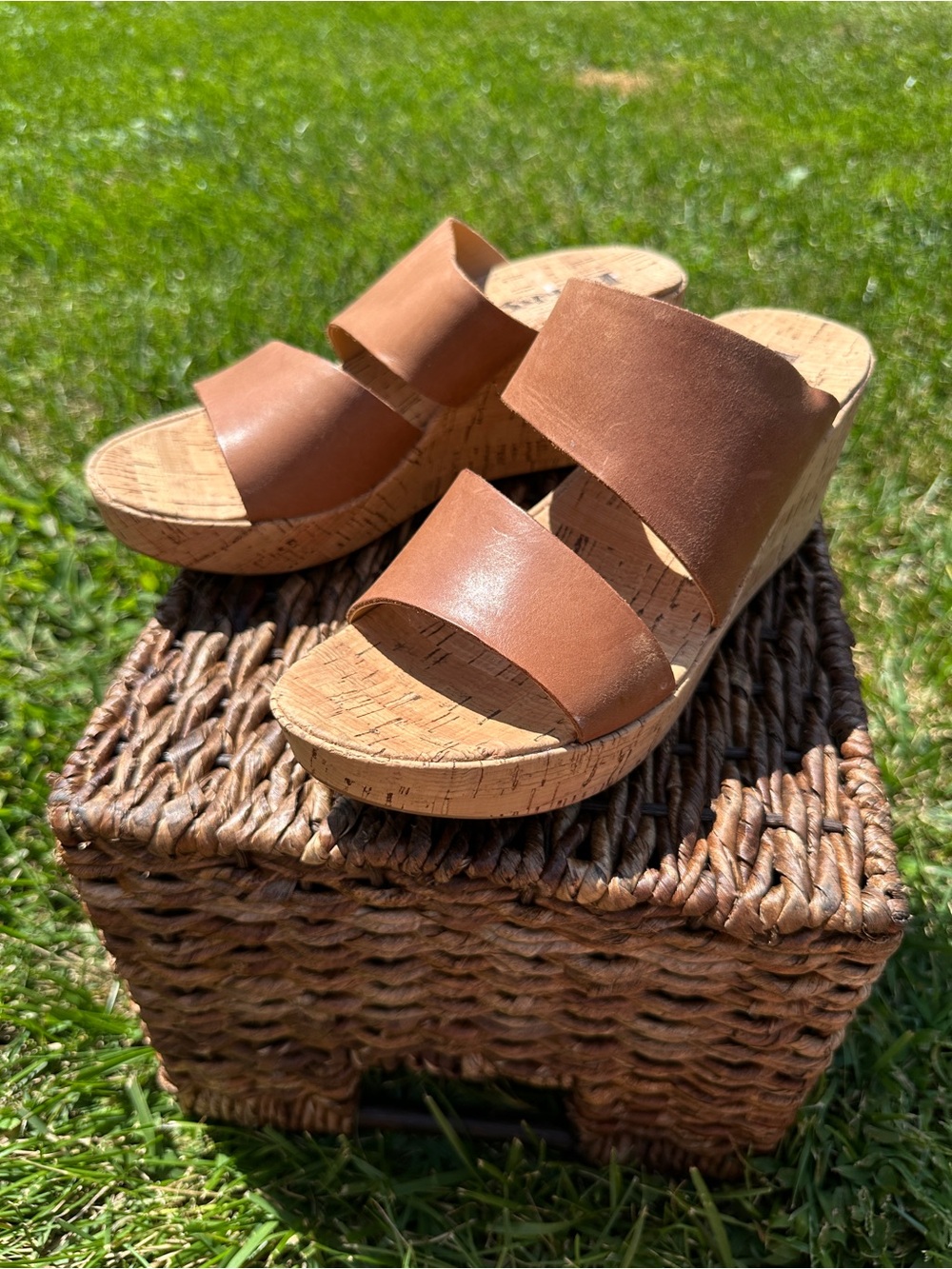 KORKS Women’s Tan Cork Wedge Slide Sandals